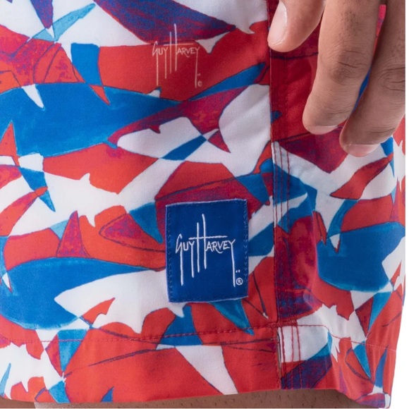 NWT Guy Harvey USA Shark 7" Volley Swim Trunk - Picture 3 of 8